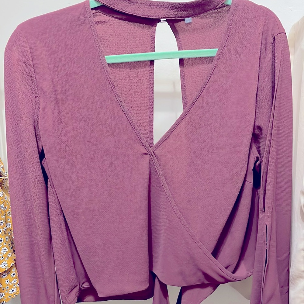 Wine colored long sleeve blouse